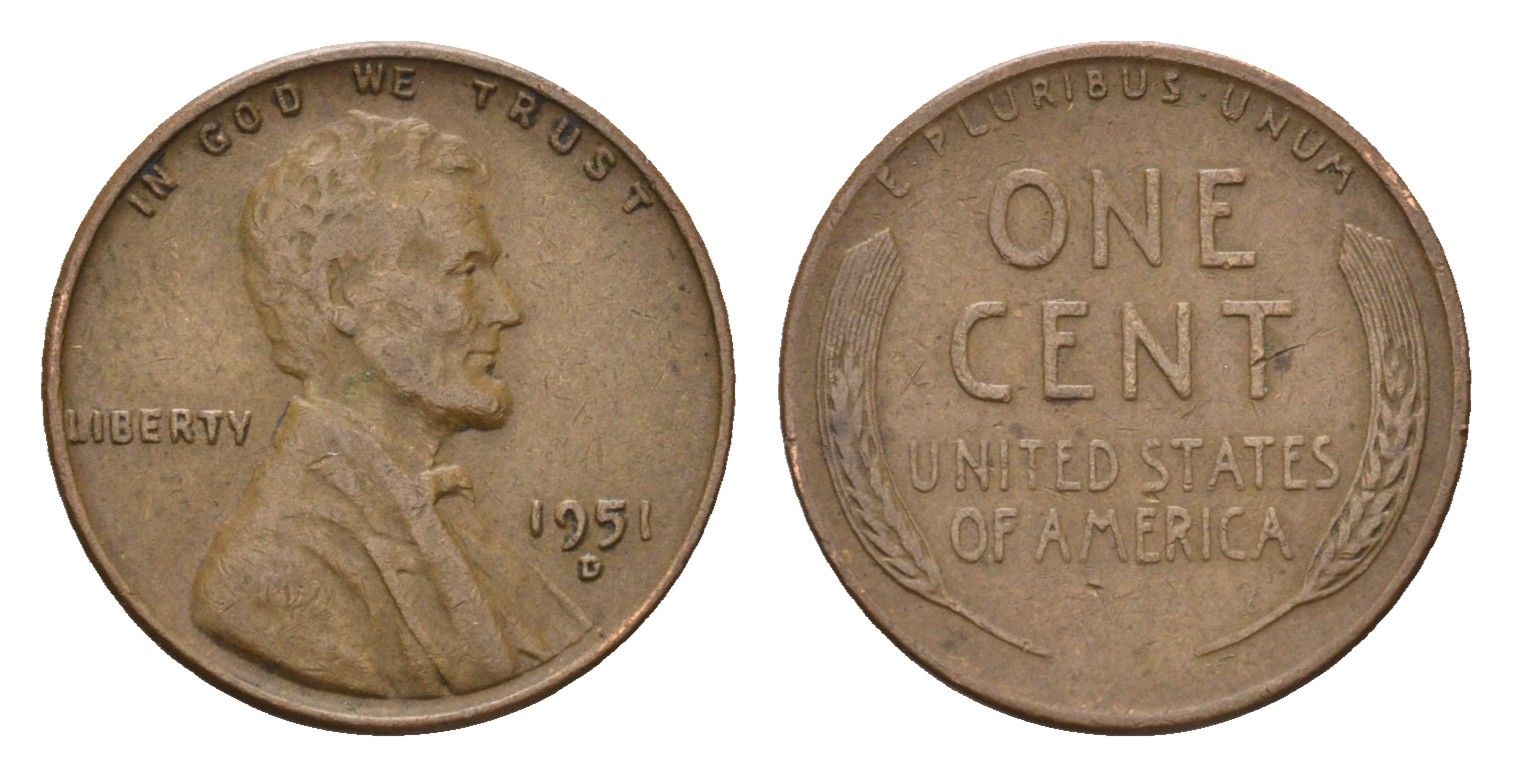 США 1 цент 1951 D, Авраам Линкольн KM 132 бронза 4580-862