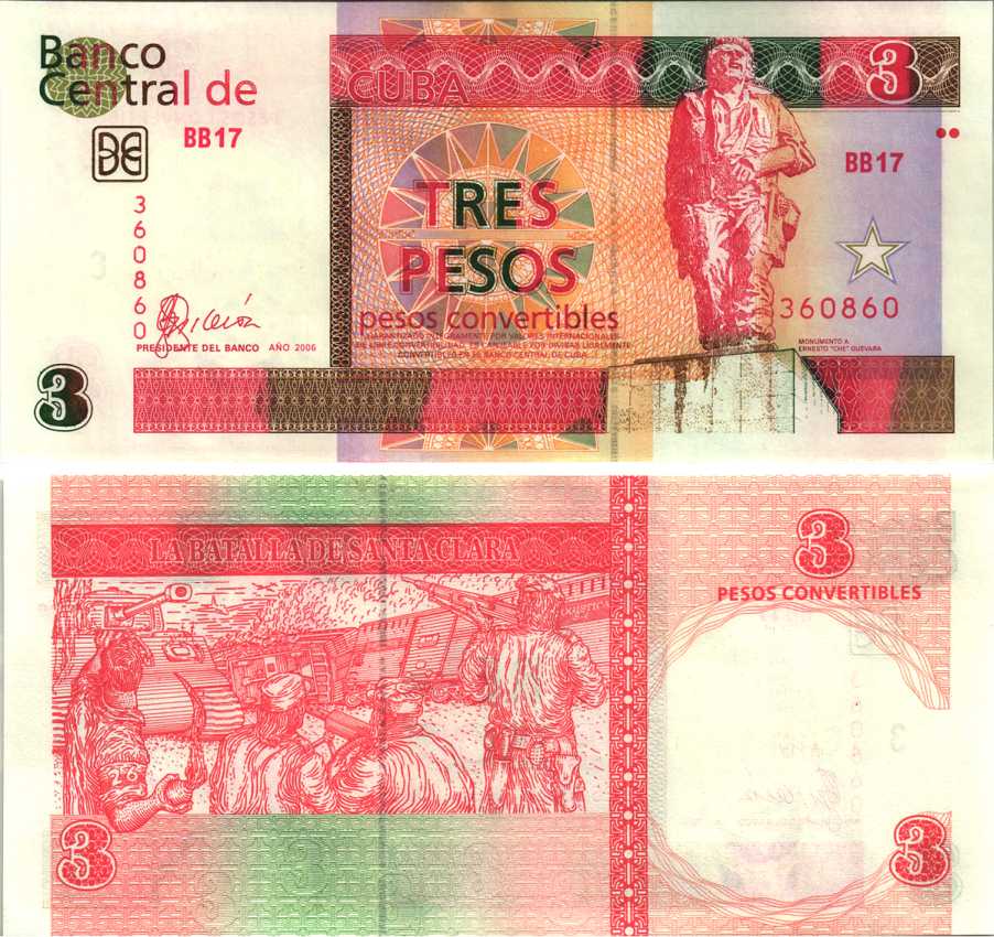 Куба, валютный сертификат 3 конвертируемых песо 2006 мавзолей Че Гевары, Санта-Клара Pick FX 47 бумага UNC (пресс) 7191-23-1-1