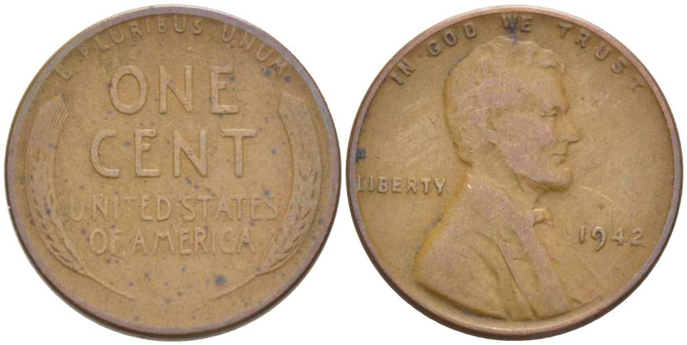 США 1 ЦЕНТ 1942 ЛИНКОЛЬН KM 132 бронза 3309-453