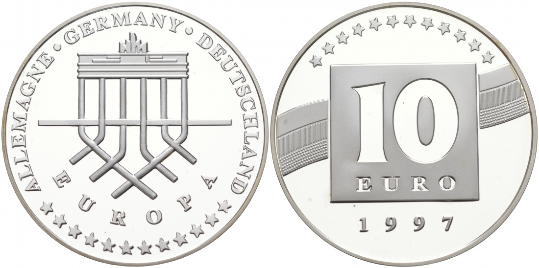 ФРГ 10 евро 1997 Бранденбургские ворота серебро PROOF 02-038-43