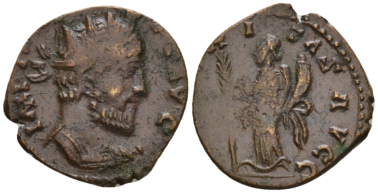 Римская Империя, императоры в Галлии антониниан 272 - 273 Тетрик, IMP TETRICVS P F AVG, бюст императора / HILARITAS AVGG, Хиларитата, персонификация Радости, локальная чеканка в Галлии RIC 80 биллон 1073-25-117