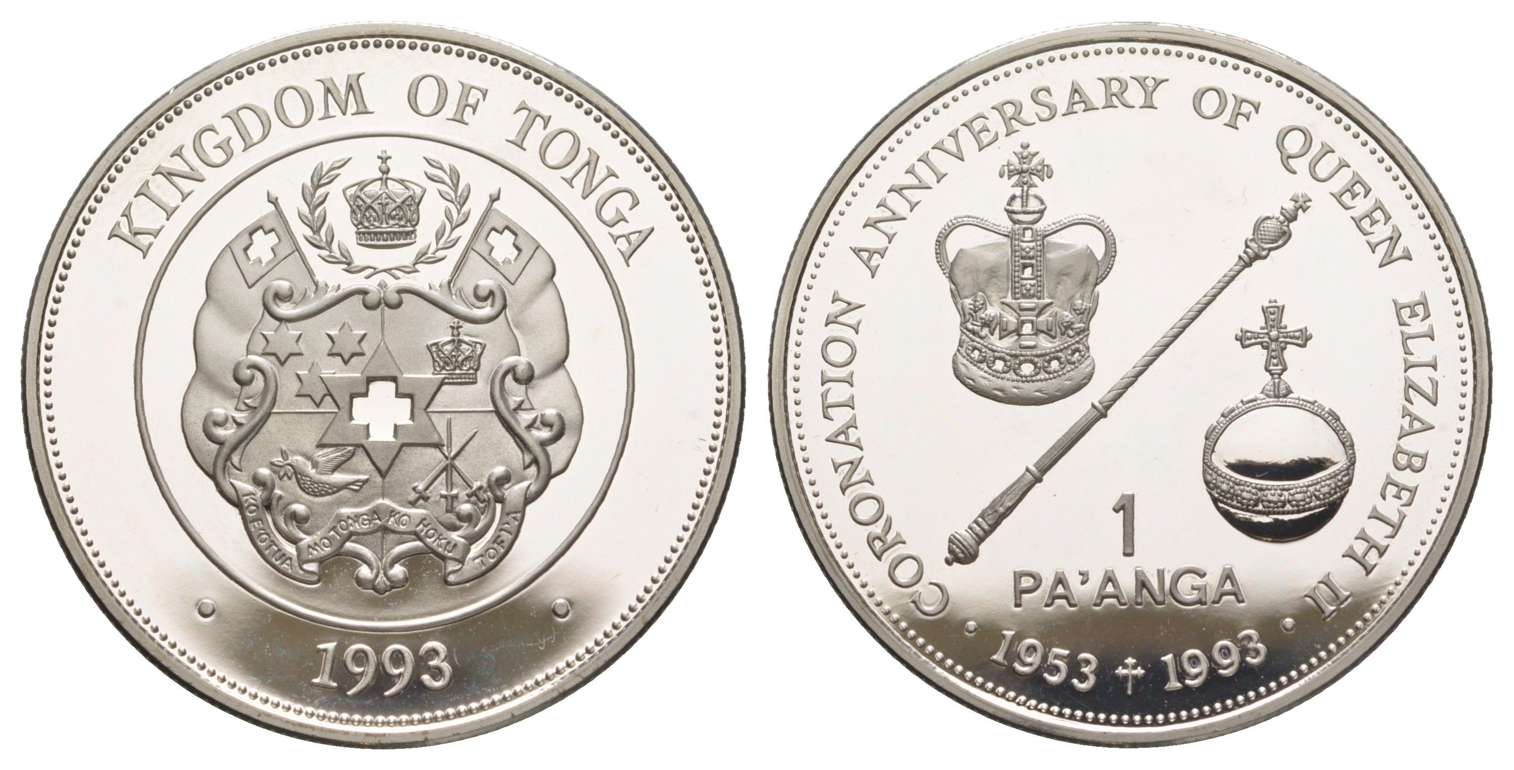 Тонга 1 паанга 1993 40 лет коронации Королевы Елизаветы II KM 144 серебро PROOF 1091-7-24