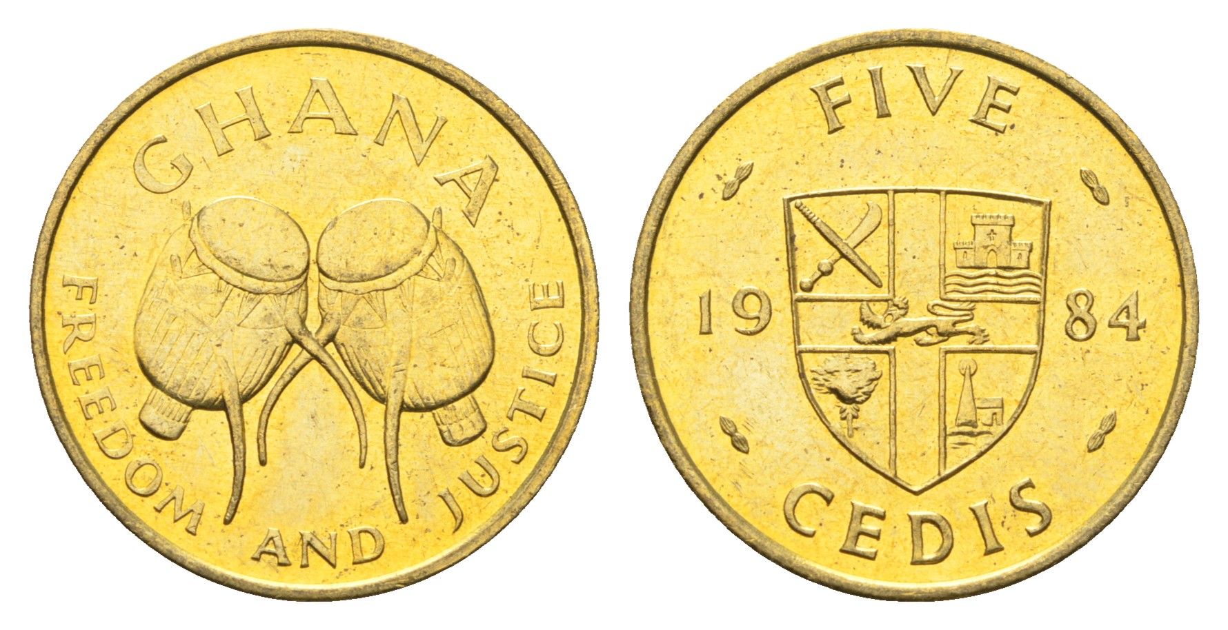 Гана 5 песев 1984 год-тип KM 26 латунь UNC 4666-613