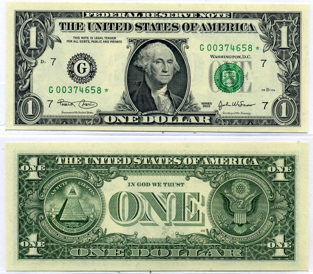 США 1 доллар 2003 буква "G", Чикаго, штат Иллиноис Pick 515a бумага UNC (пресс) 8564-43-2-2