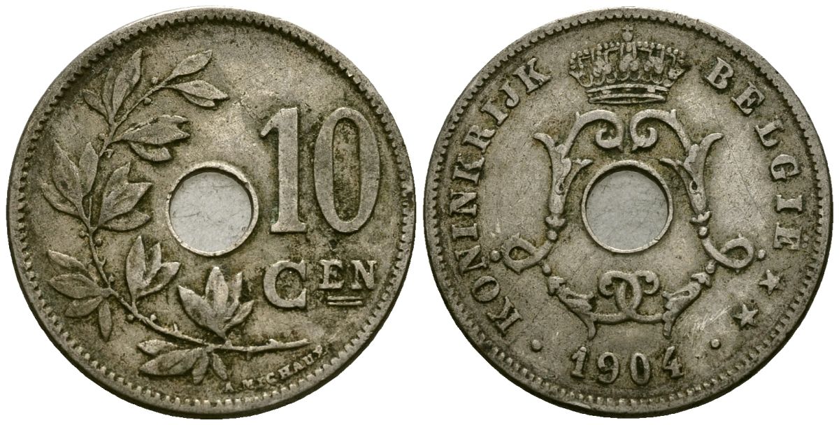 Бельгия 10 сантимов 1904 Belgie KM 53 медно-никель 4172-1132