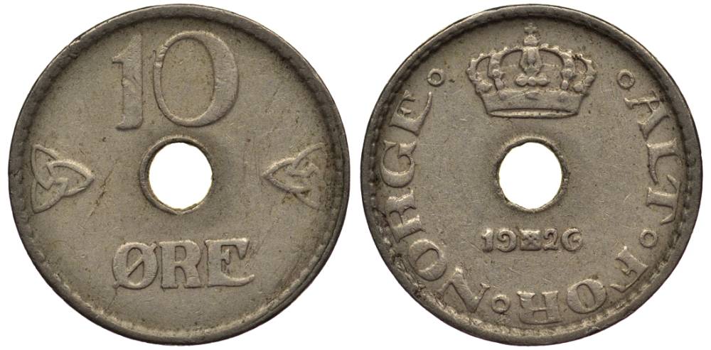 Норвегия 10 эре 1926 Хокон VII (1905-1957) KM 383 медно-никель 4549-947