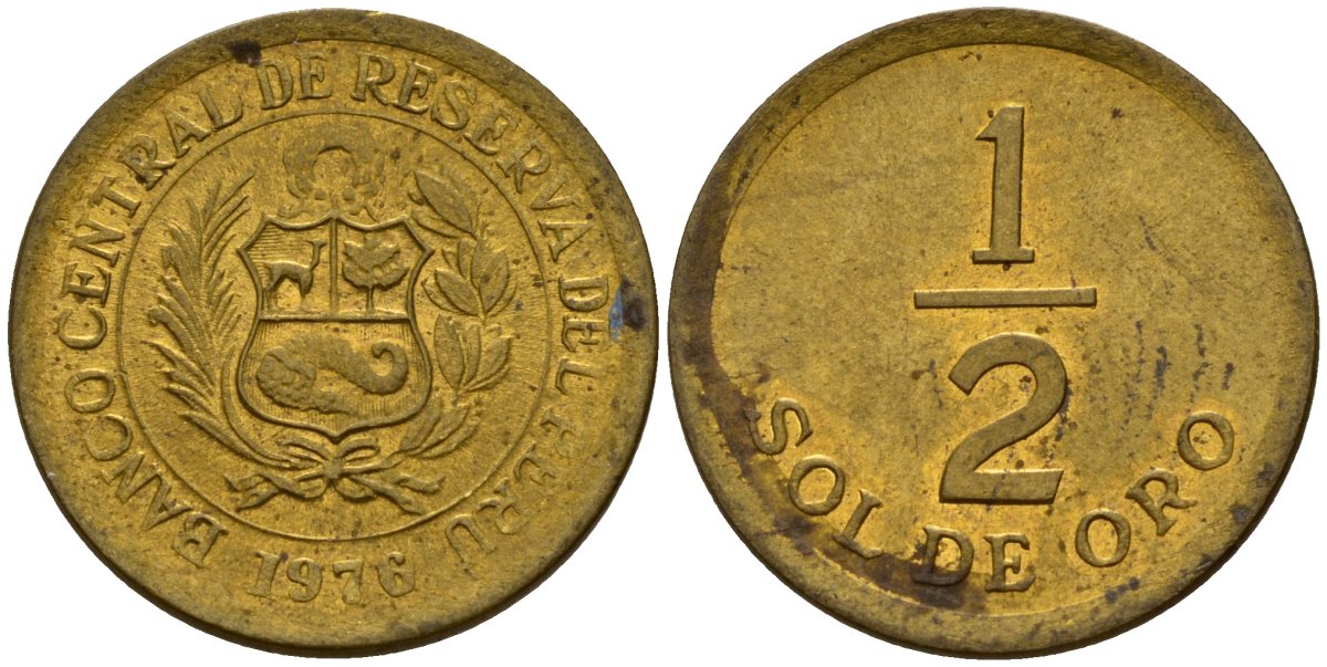 Перу 1/2 соля 1976 KM 265 латунь 4158-733