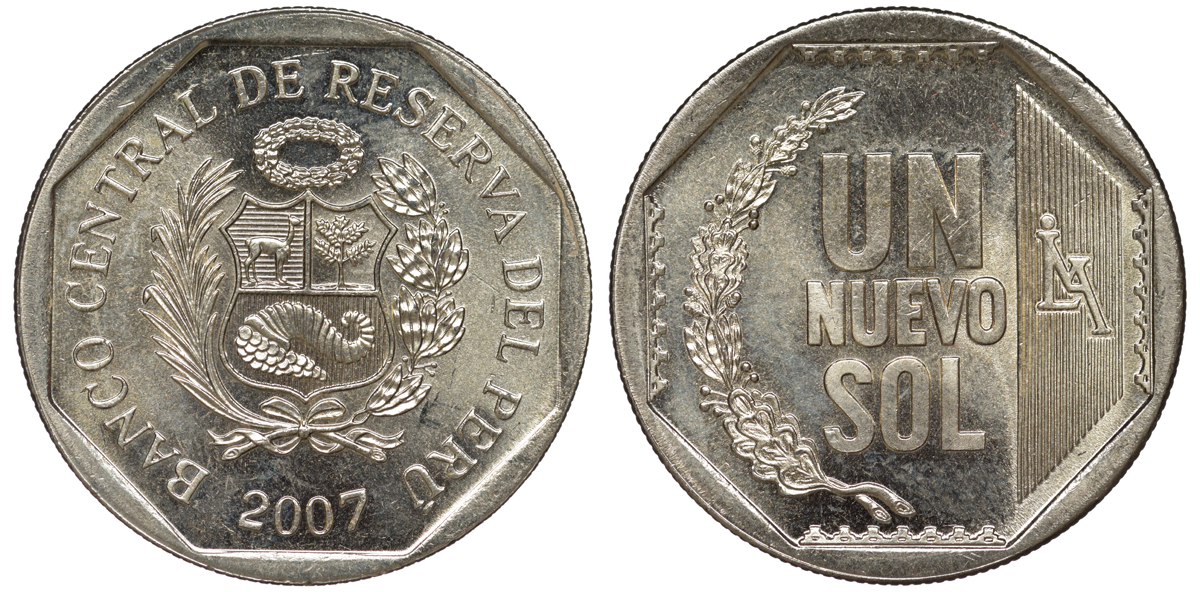 Перу 1 новый соль 2007 KM 308.4 медно-никель UNC 4605-226
