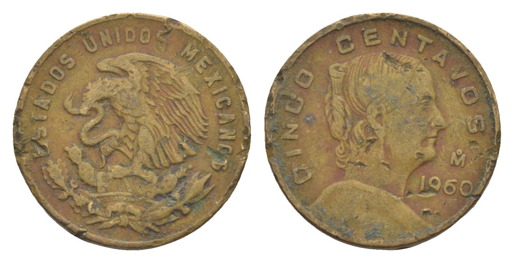 Мексика 5 сентаво 1960 Жозефа Ортис де Домингес KM 426 латунь 4644-639