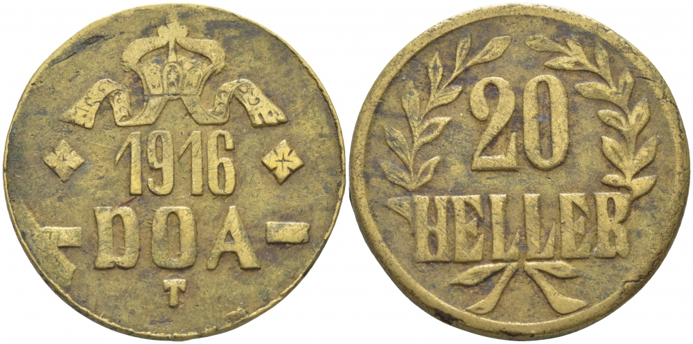 Немецкая Восточная Африка (Танзания) 20 геллеров 1916 T, Ost-Africa, малая корона, буквы LL острые Jaeger 724 b, KM 15a, WK 27 a латунь 5010-635