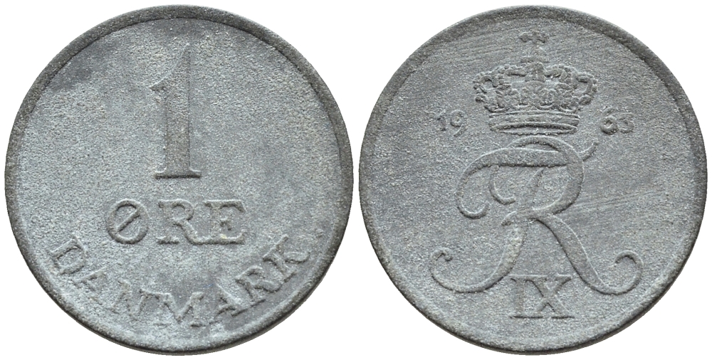 ДАНИЯ 1 ЭРЕ 1963 С; S, ФРЕДЕРИК IX (1947-1972) KM 839.2 цинк 46-1119