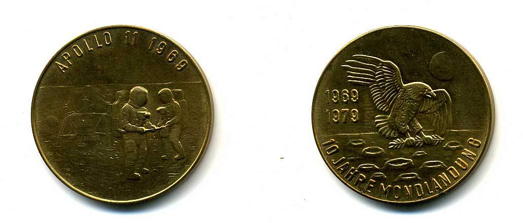 США МЕДАЛЬ 1979 ПЕРВАЯ ВЫСАДКА НА ЛУНУ, АПОЛЛОН 11, 30 мм, 9,0 гр Латунь UNC 179-123