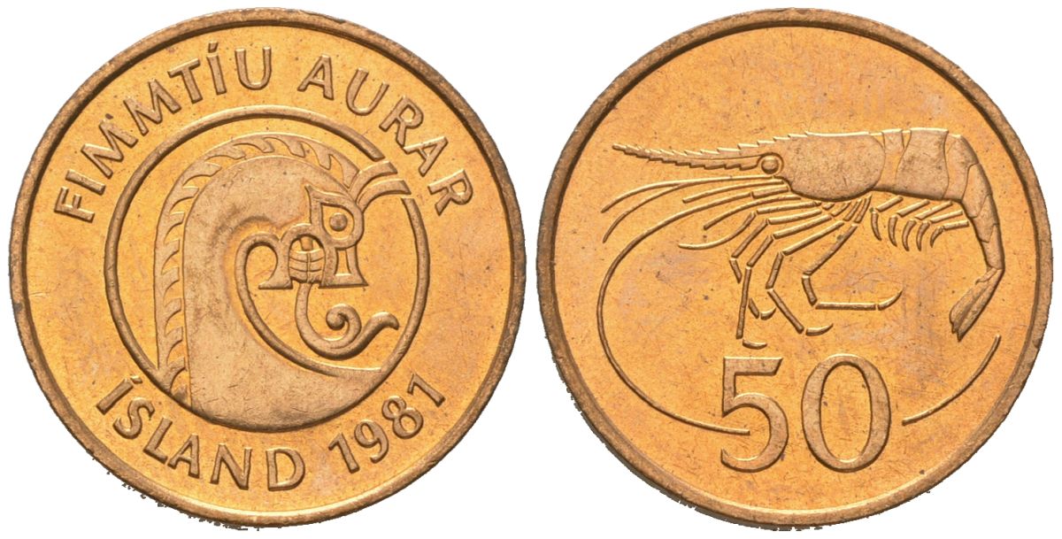 Исландия 50 эйре 1981 KM 26 бронза UNC 192-443