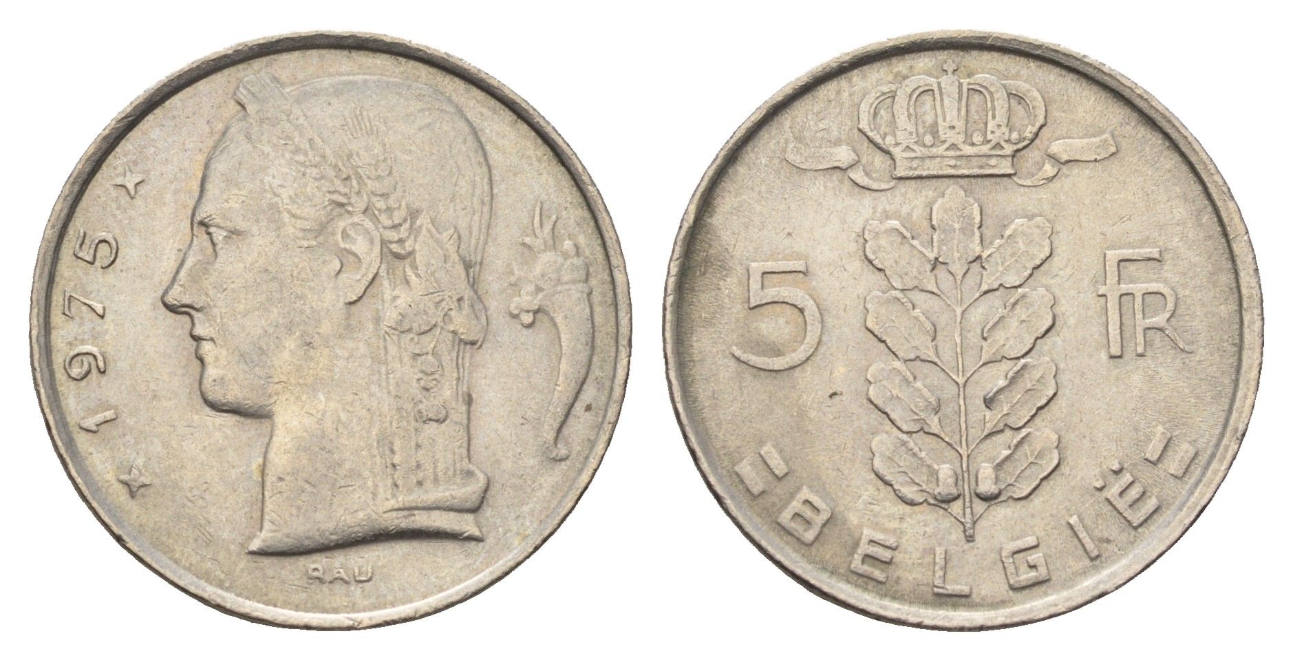 Бельгия 5 франков 1975 Belgie, Бодуэн I (1951-1993) KM 135.1 медно-никель 4629-431