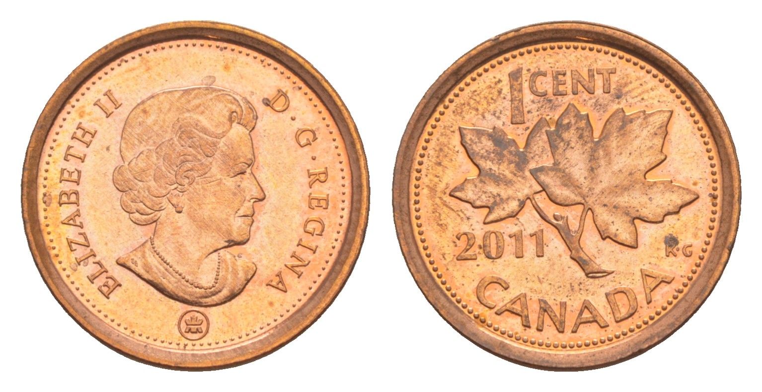 Канада 1 цент 2011 Leaf KM 490 цинк плакированный медью UNC 4636-554