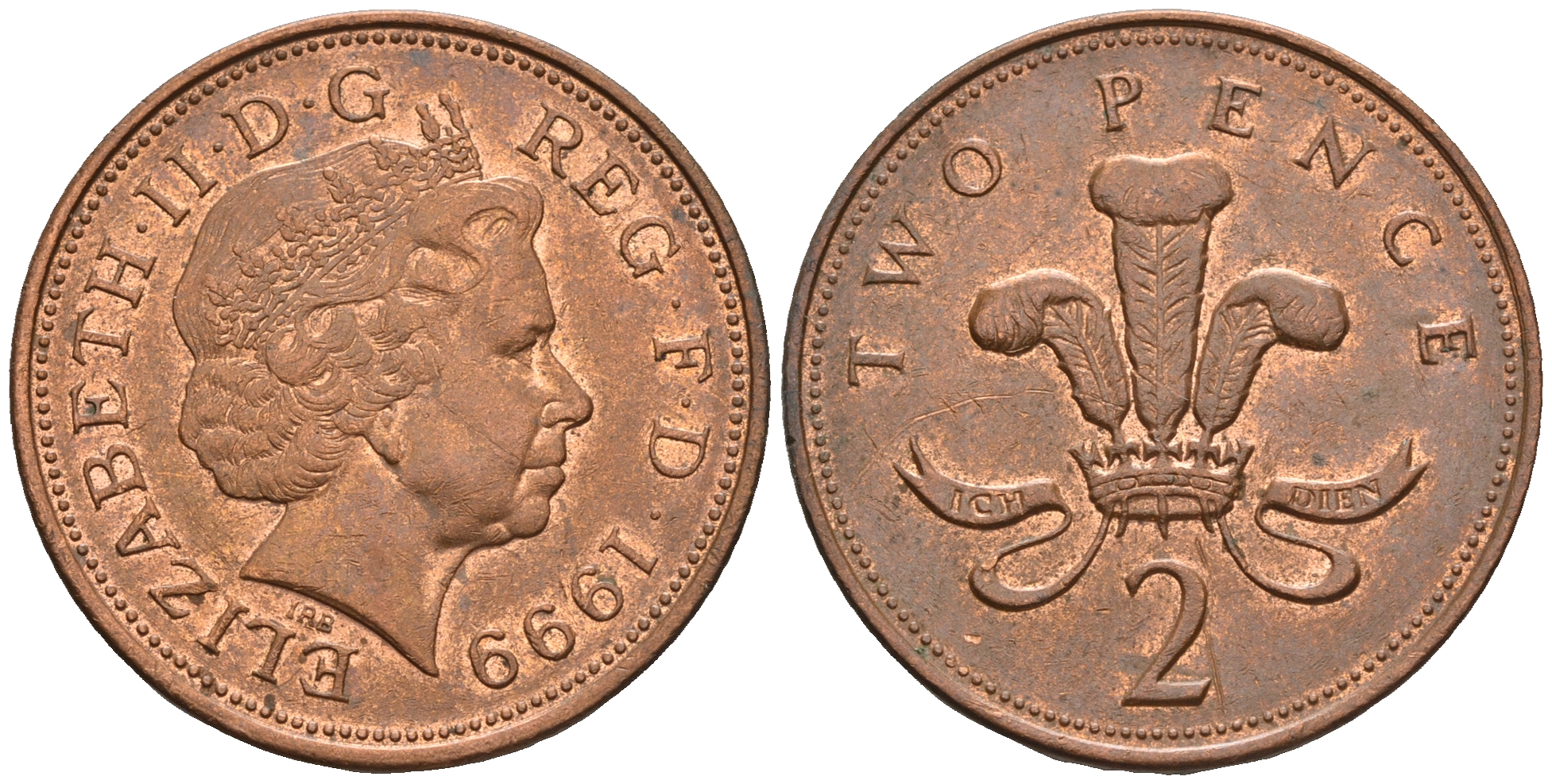 Великобритания 2 пенса 1999 Елизавета II (1952-2022) KM 987, Spink 4690 (C5) сталь плакированная медью 177-736