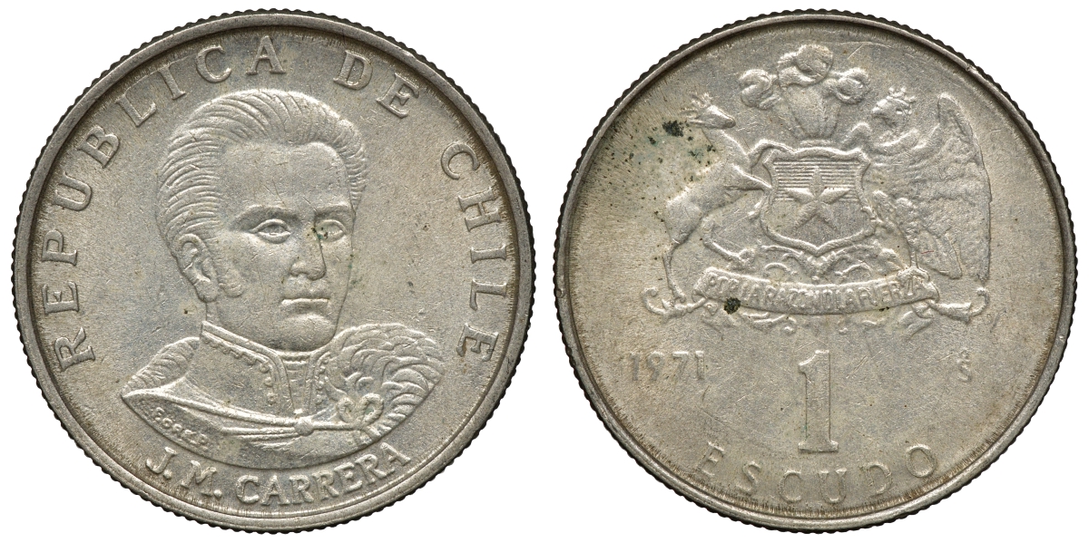 Чили 1 эскудо 1971 Хосе Мигель Каррера KM 197 медно-никель 4118-241