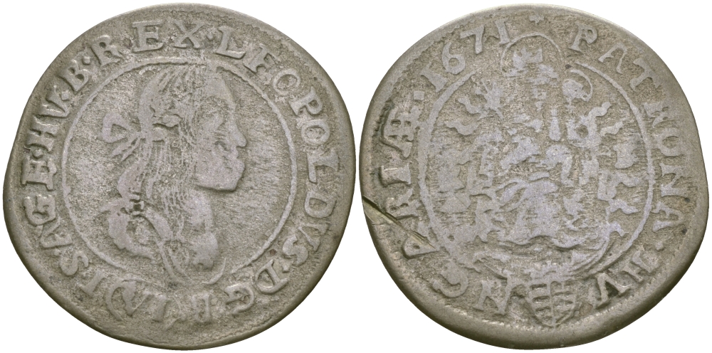 Венгрия 6 крейцеров 1671 Леопольд I (1658-1705) KM 164 серебро 65-813
