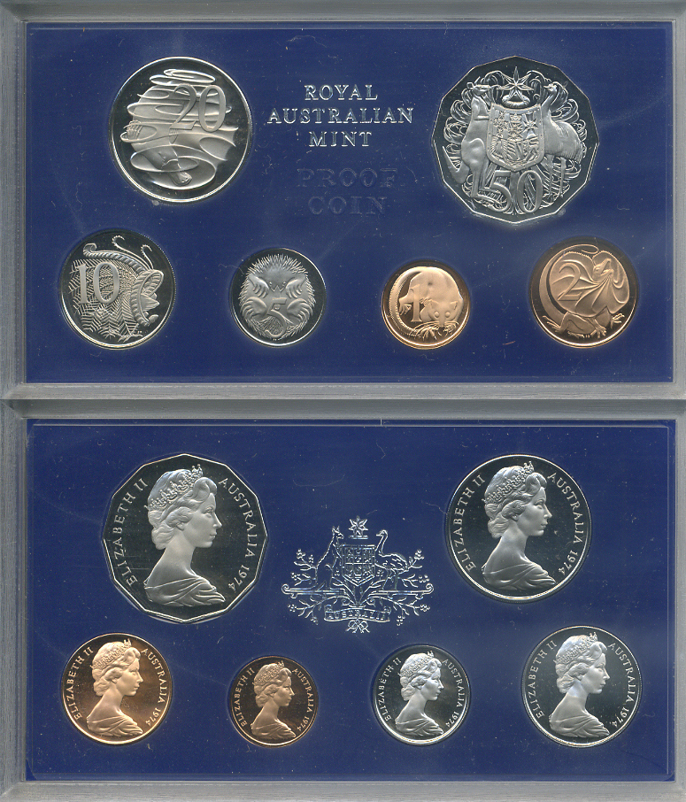 Австралия официальный набор из 6 монет 1974 в оригинальной пластиковой упаковке, с сертификатом KM PS36   PROOF  2-6-3-35