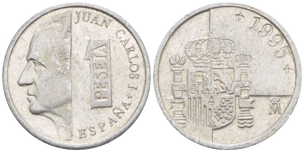 ИСПАНИЯ 1 ПЕСЕТА 1995 ХУАН КАРЛОС I (1975-) KM 832 алюминий 214-117