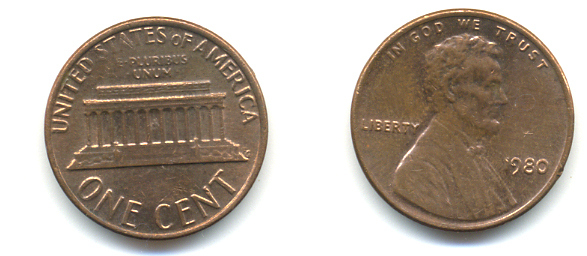 США 1 цент 1980 Авраам ЛинкольнKM 201 медь цинк 86-122
