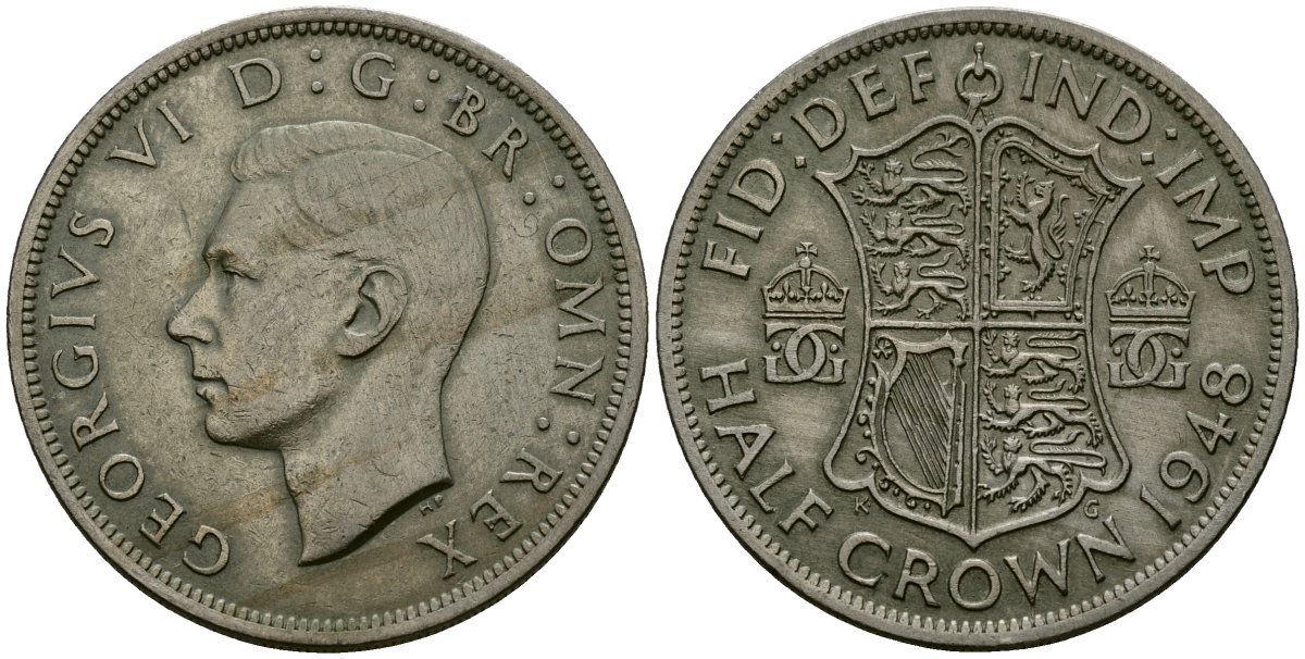 Великобритания 1/2 кроны 1948 Георг VI (1936-1952) KM 866, Spink 4101 медно-никель 4125-514