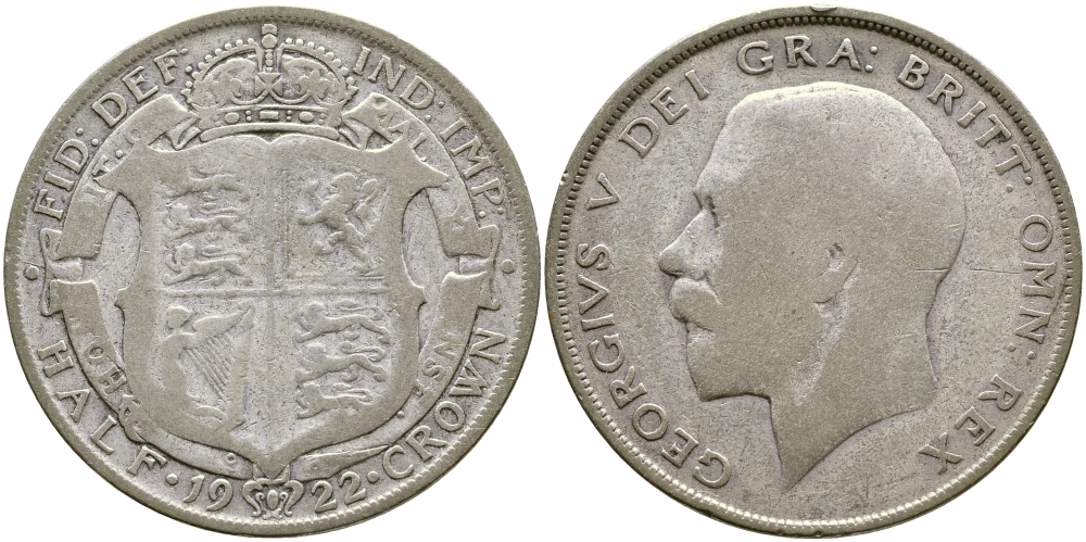 Великобритания 1/2 кроны 1922 Георг V (1910-1936) KM 818.1а, Spink 4021А серебро 74-312