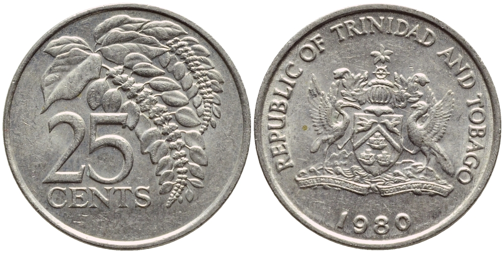 Тринидад и Тобаго 25 центов 1980 цветок дикая пуансеттия KM 32 медно-никель 4396-757