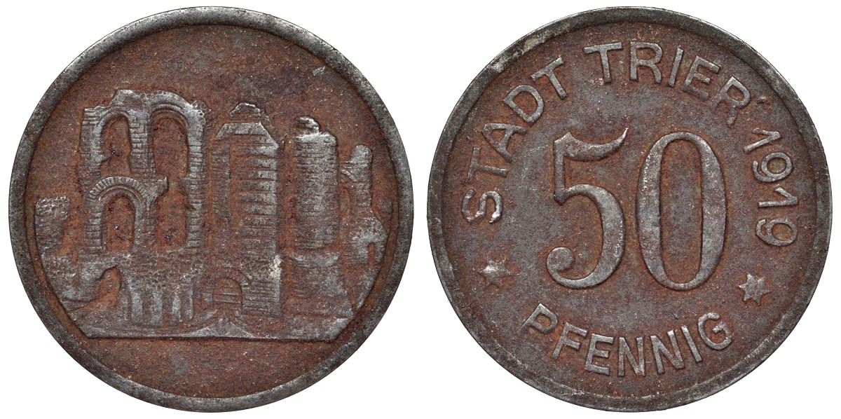 Германия, Трир 50 пфеннигов 1919 Рейнлянд-Пфальц, нотгельд, термы железо 4121-544