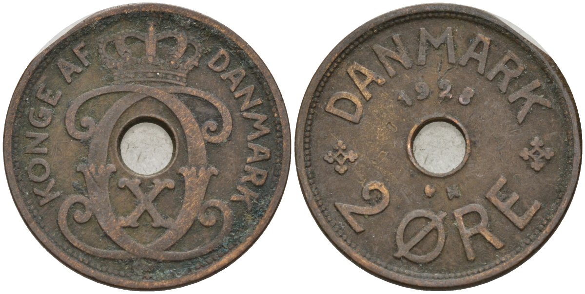 Дания 2 эре 1928 Кристиан X (1912-1947) KM 827 бронза 4147-453