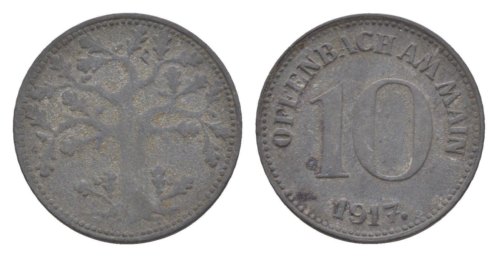 Оффенбах-ам-Майн 10 пфеннигов 1917 Funck 402.3, Men18 24825.5 цинк 4636-729