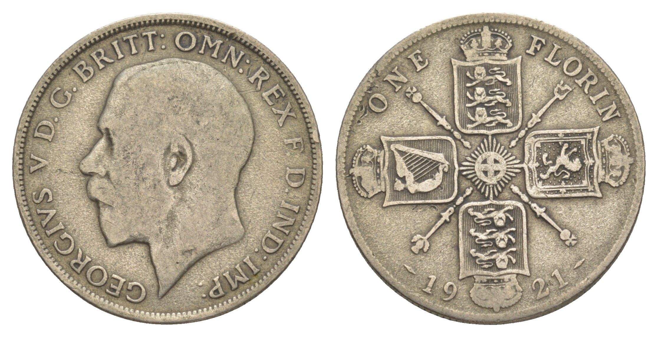 Великобритания 2 шиллинга = 1 флорин 1921 Георг V (1910-1936) KM 817a, Spink 4022 серебро 4638-444