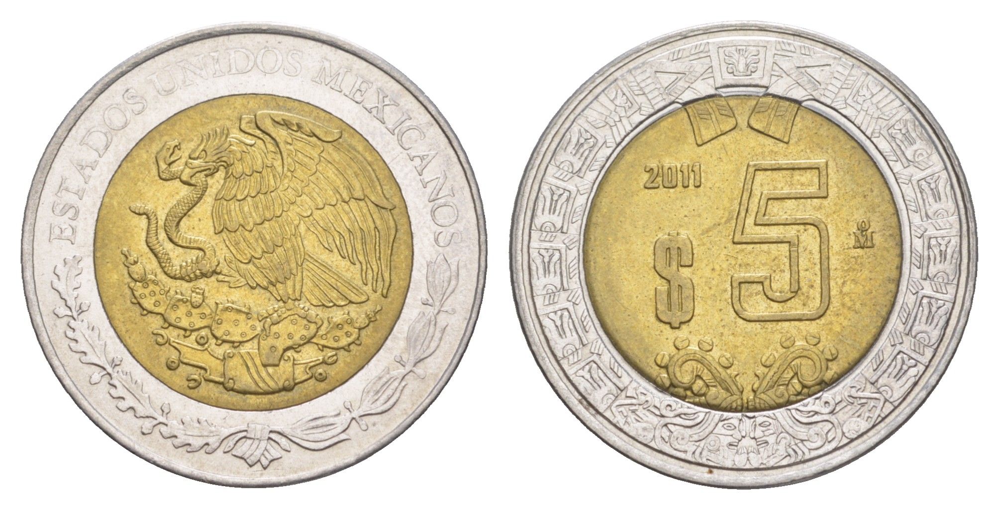 Мексика 5 песо 2011 Mo KM 605 биметалл aUNC 4637-656