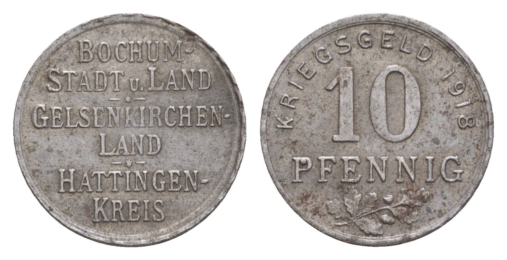 Бохум, Гельзенкирхен, Хаттинген 10 пфеннигов 1918 Funck 49.1, Men05 3022.1, Men18 3860.1 железо 4659-324