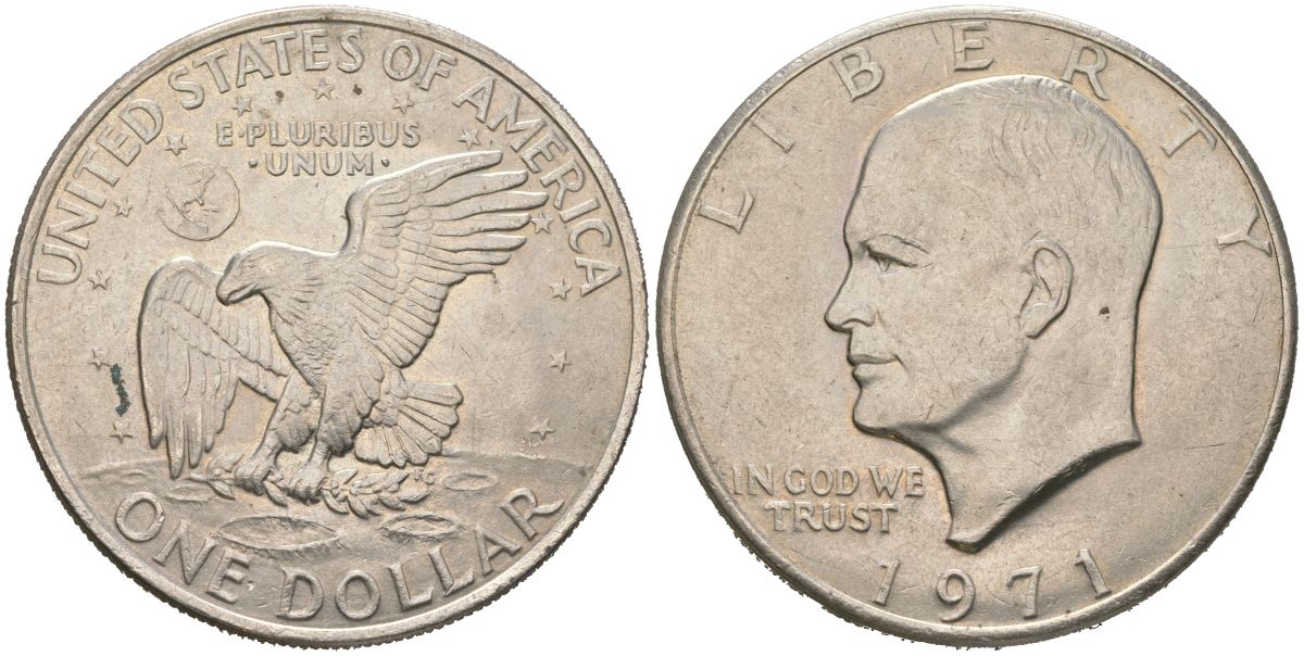 США 1 доллар 1971 Президент Эйзенхауэр, лунный орел KM 203 медь плакированная никелем 4558-134