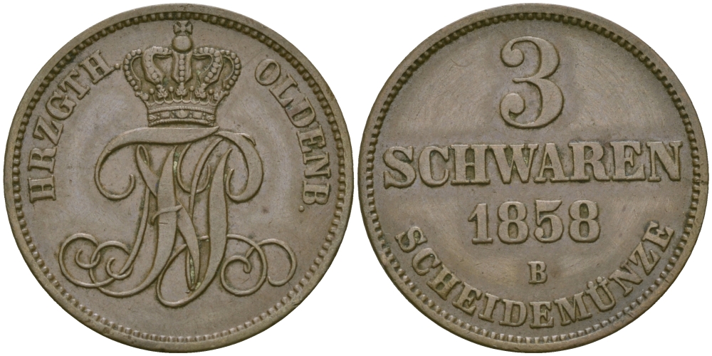 Ольденбург 3 шварена 1858 В KM 191(C57) медь 65-713