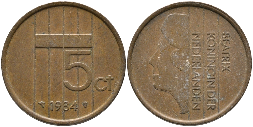 НИДЕРЛАНДЫ 5 ЦЕНТОВ 1984 БЕАТРИКС KM 202 бронза 65-1242