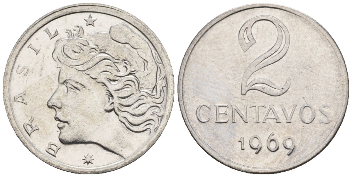 Бразилия 2 сентаво 1969  KM 576.2, Schon 81a нержавеющая сталь  aUNC  4609-927