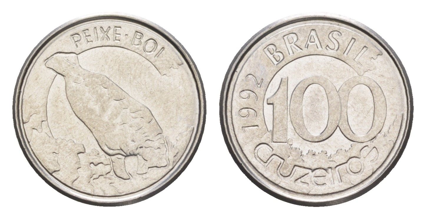 Бразилия 100 крузейро 1992 KM 623 нержавеющая сталь UNC 4644-543