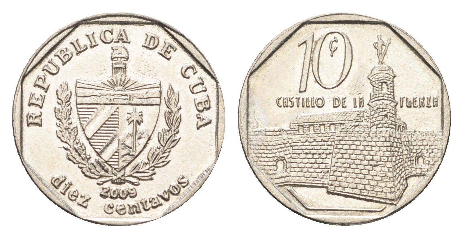 Куба 10 сентаво 2009 форт в Гаване Ла-Фуэрса KM 576 сталь плакированная никелем 4664-365