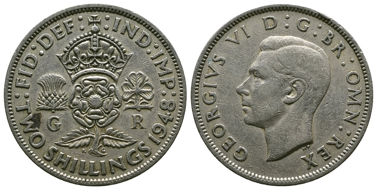 Великобритания 2 шиллинга (флорин) 1948 Георг VI (1936-1952) KM 865, Spink 4102 медно-никель 4381-1121