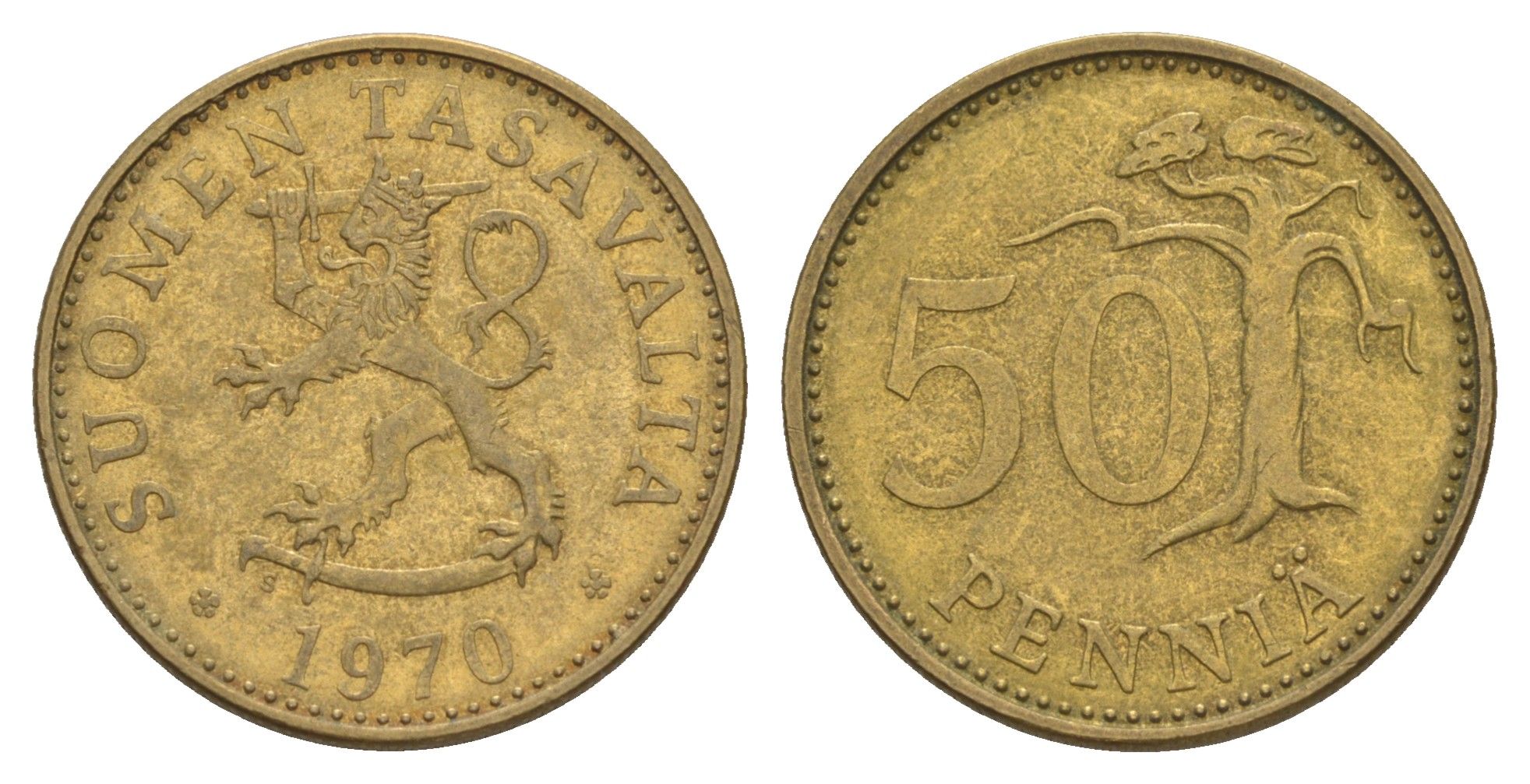 Финляндия 50 пенни 1970 KM 48 алюминиевая бронза 4650-645