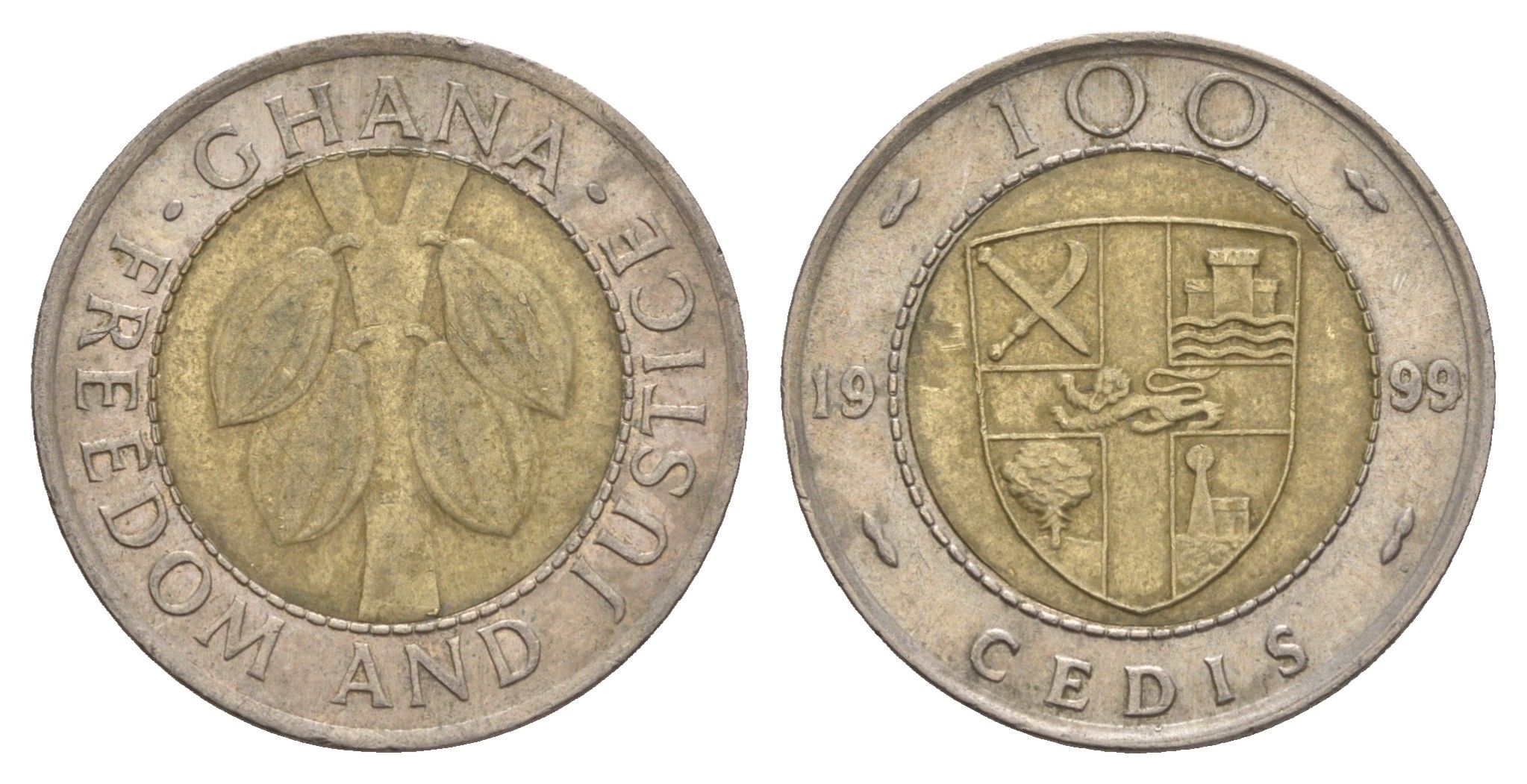 Гана 100 седи 1999 KM 32 биметалл 4656-725