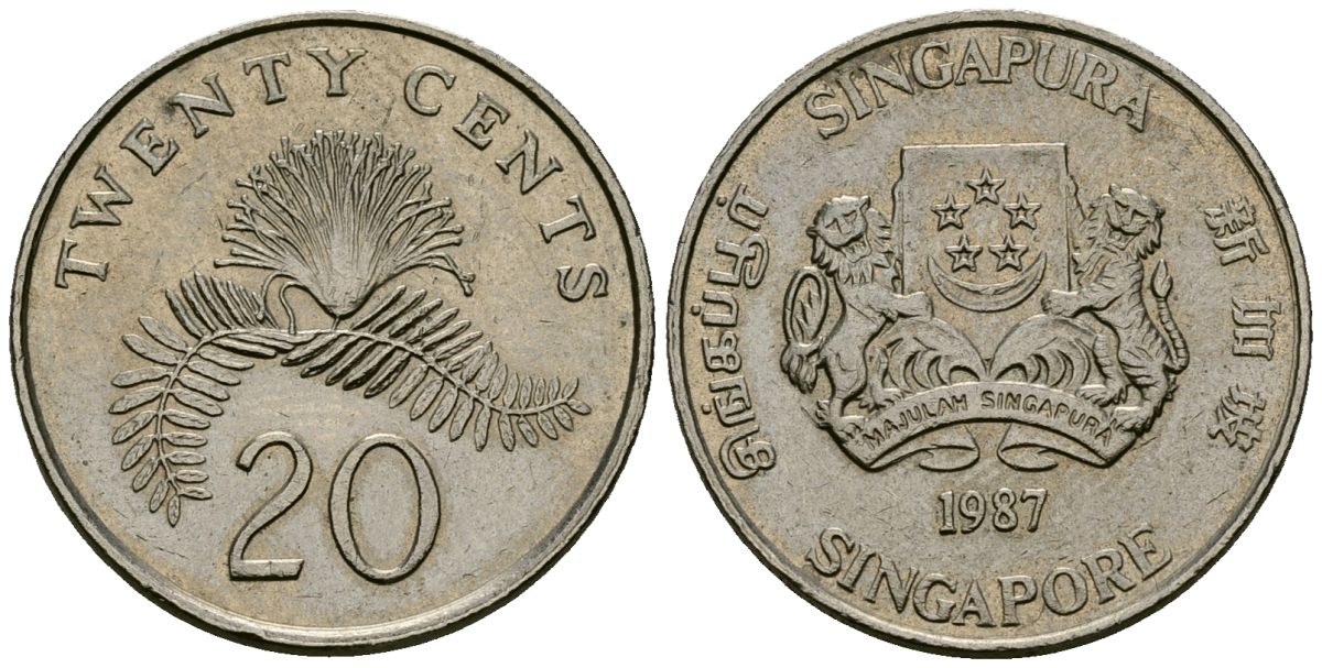 Сингапур 20 центов 1987 KM 52 медно-никель 4167-955