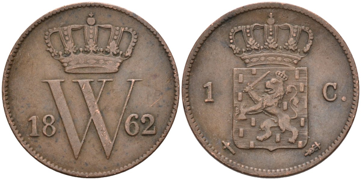 Нидерланды 1 цент 1862 Виллем III (1849-1890) KM 100 медь 4575-925