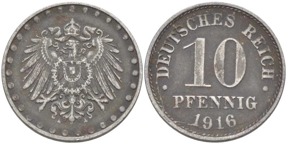 ГЕРМАНИЯ 10 ПФЕННИГОВ 1916 A KM 20, J. 298 железо 175-224