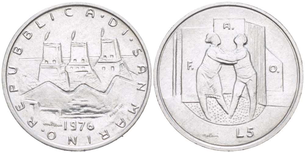 Сан-Марино 5 лир 1976 FAO KM 53 алюминий 217-533