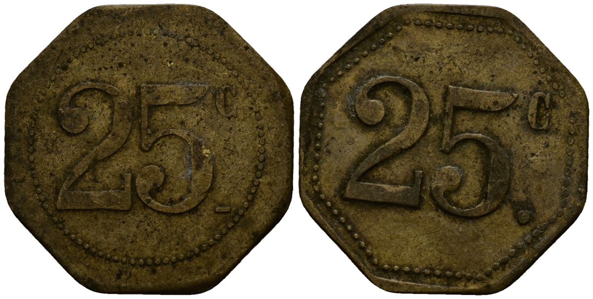 Франция 25 сантимов ND ресторанный жетон латунь 4166-427