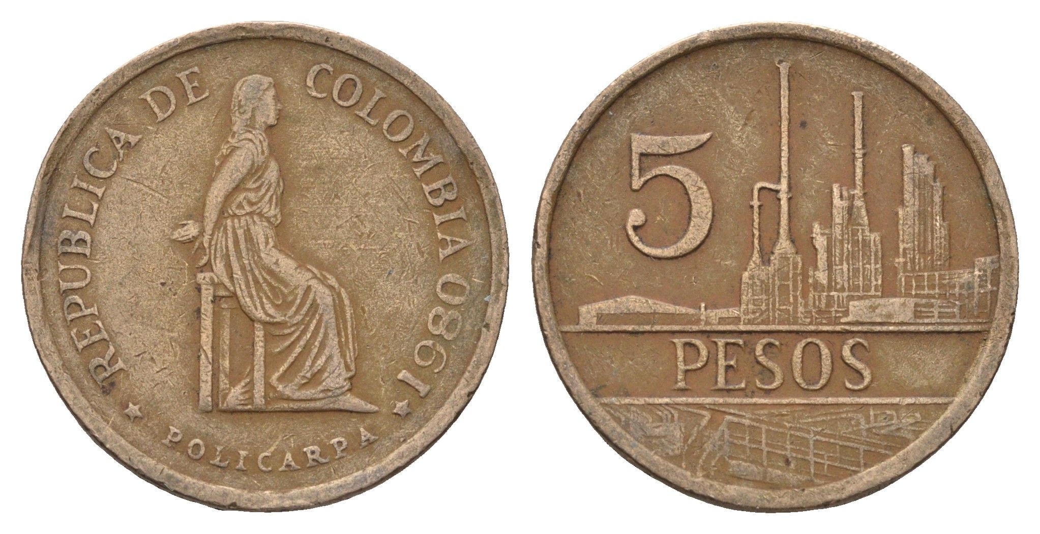 Колумбия 5 песо 1980 KM 268 бронза 4698-144