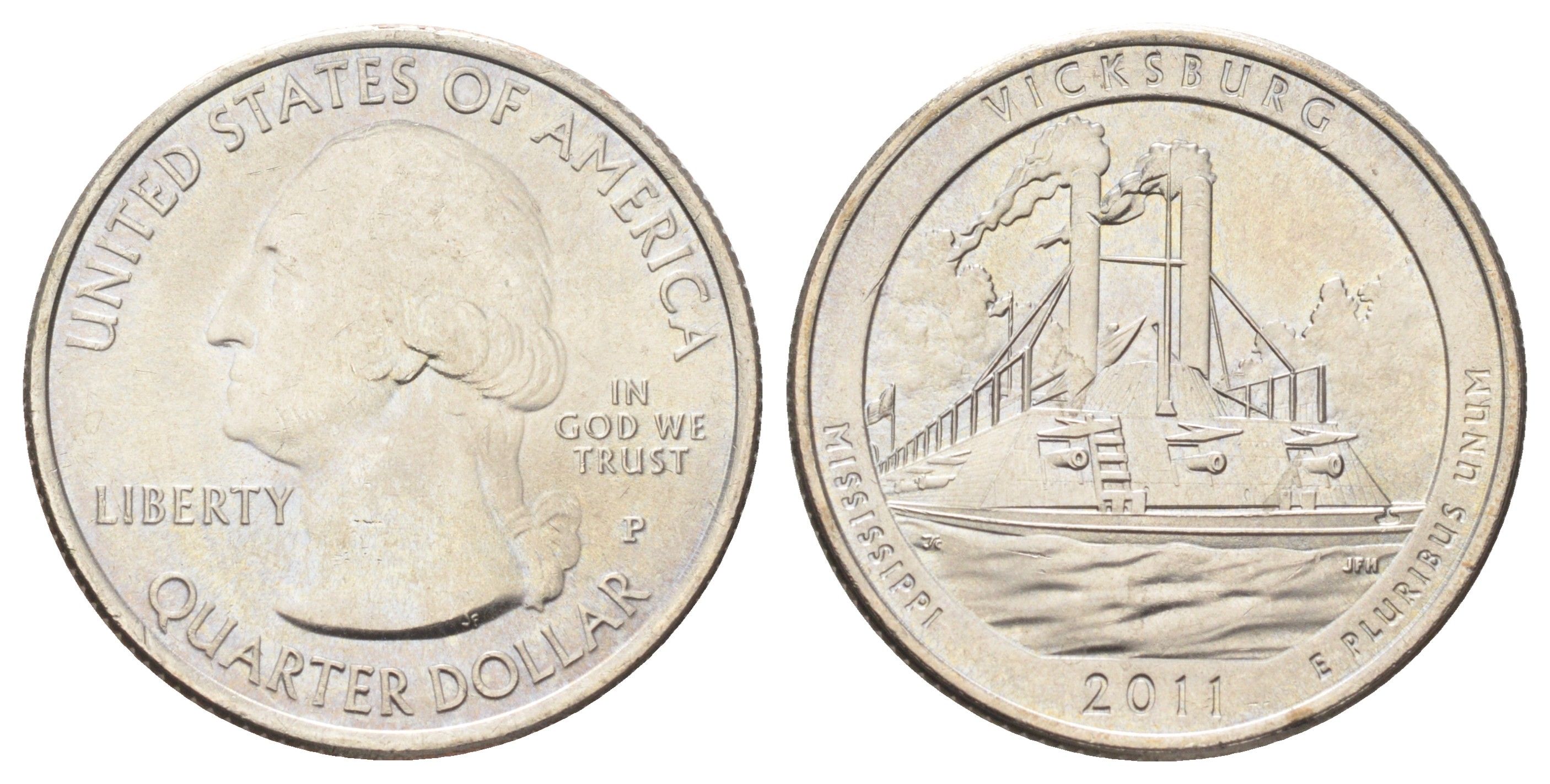 США 25 центов (квотер, 1/4 доллара) 2011 P, Квотеры «Парки США» - Национальный парк Виксбург KM 497 медь плакированная медно-никелем UNC 4666-933